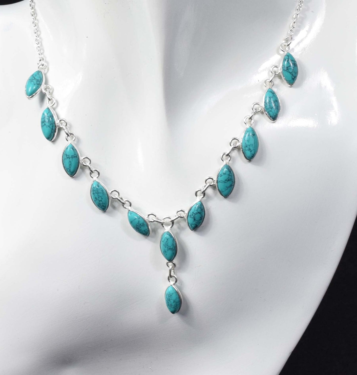 Blue Turquoise 925 Sterling Silver Gemstone Necklace Jewelry ~ December Month Birthstone ~ Turquoise Designer Necklace ~ Gift For Birthday