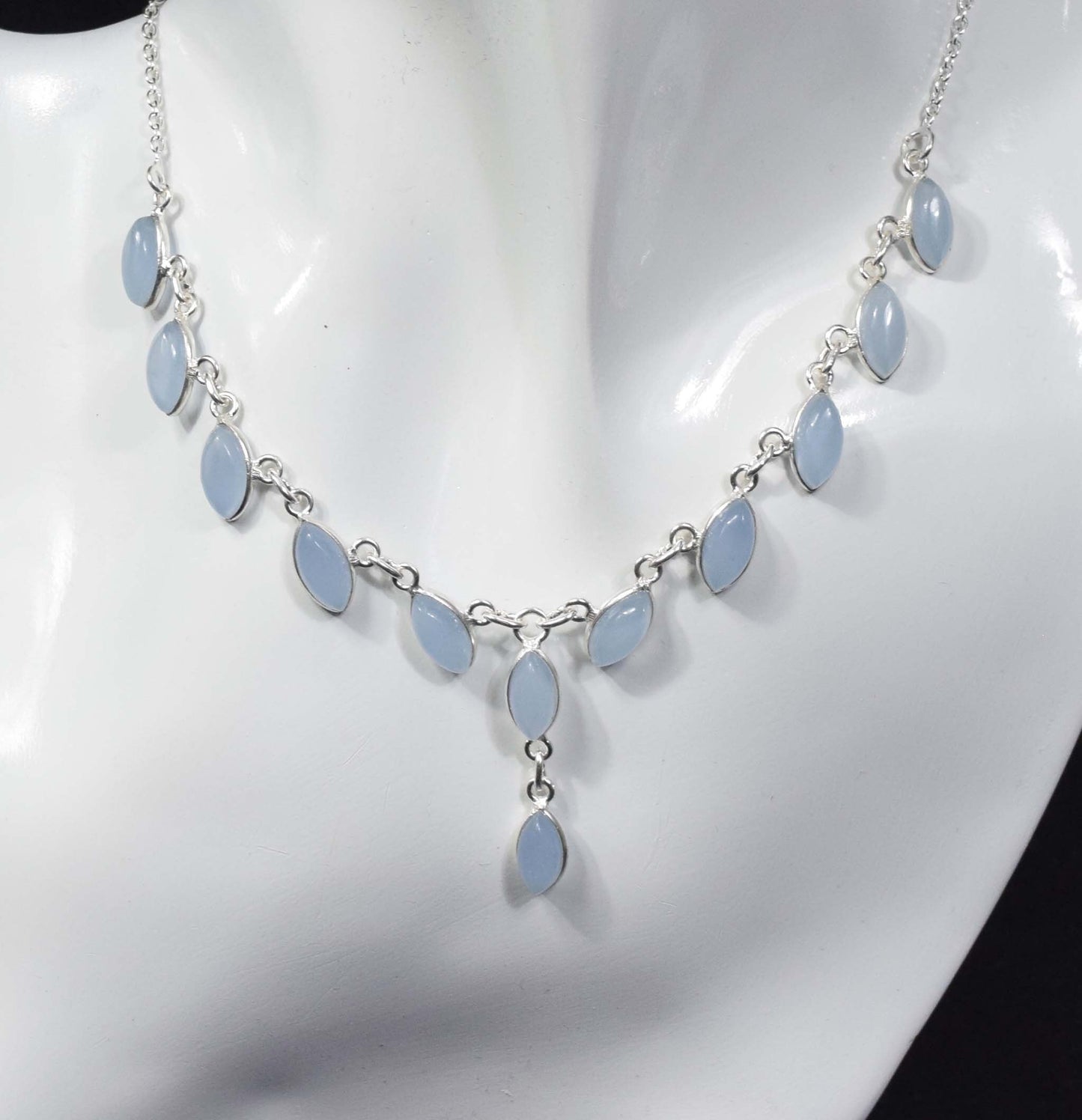 Blue Chalcedony 925 Sterling Silver Gemstone Designer Chain Necklace ~ Marquise Shape Necklace ~ Handmade Jewelry ~ Gift For Anniversary