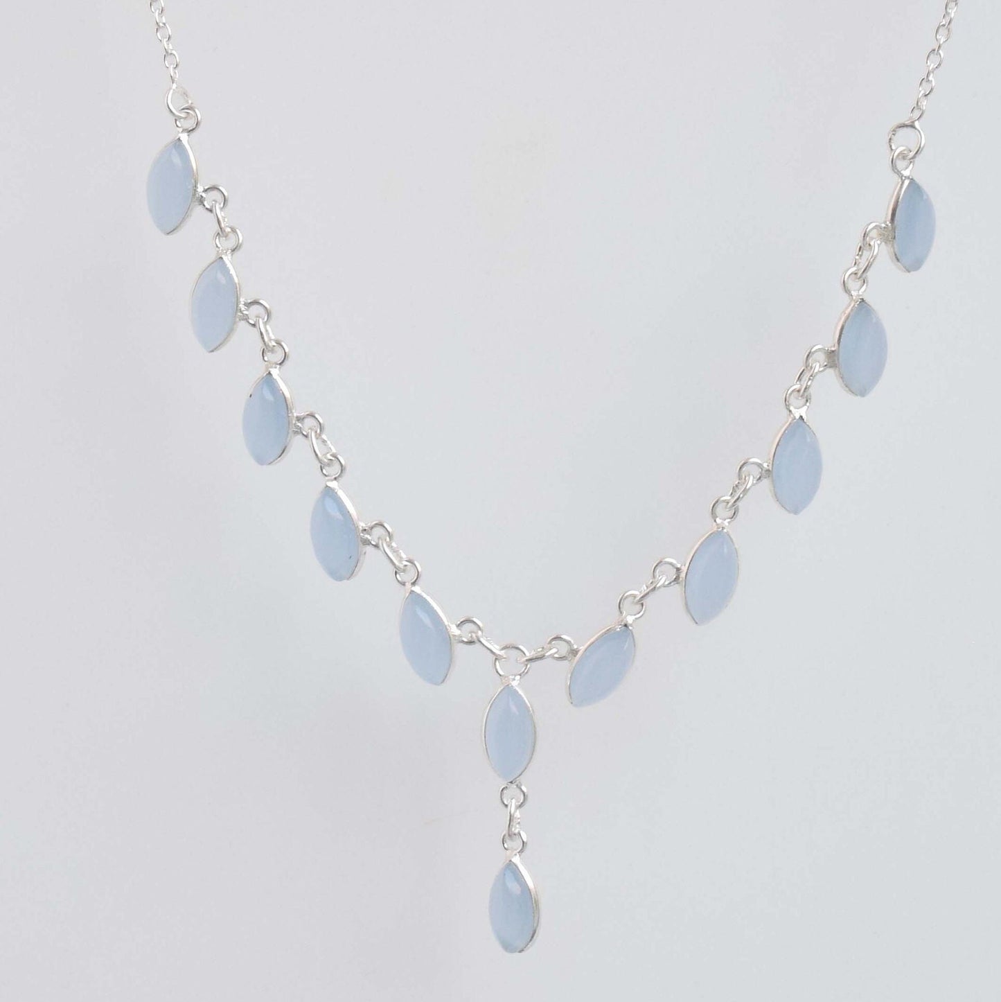 Blue Chalcedony 925 Sterling Silver Gemstone Designer Chain Necklace ~ Marquise Shape Necklace ~ Handmade Jewelry ~ Gift For Anniversary