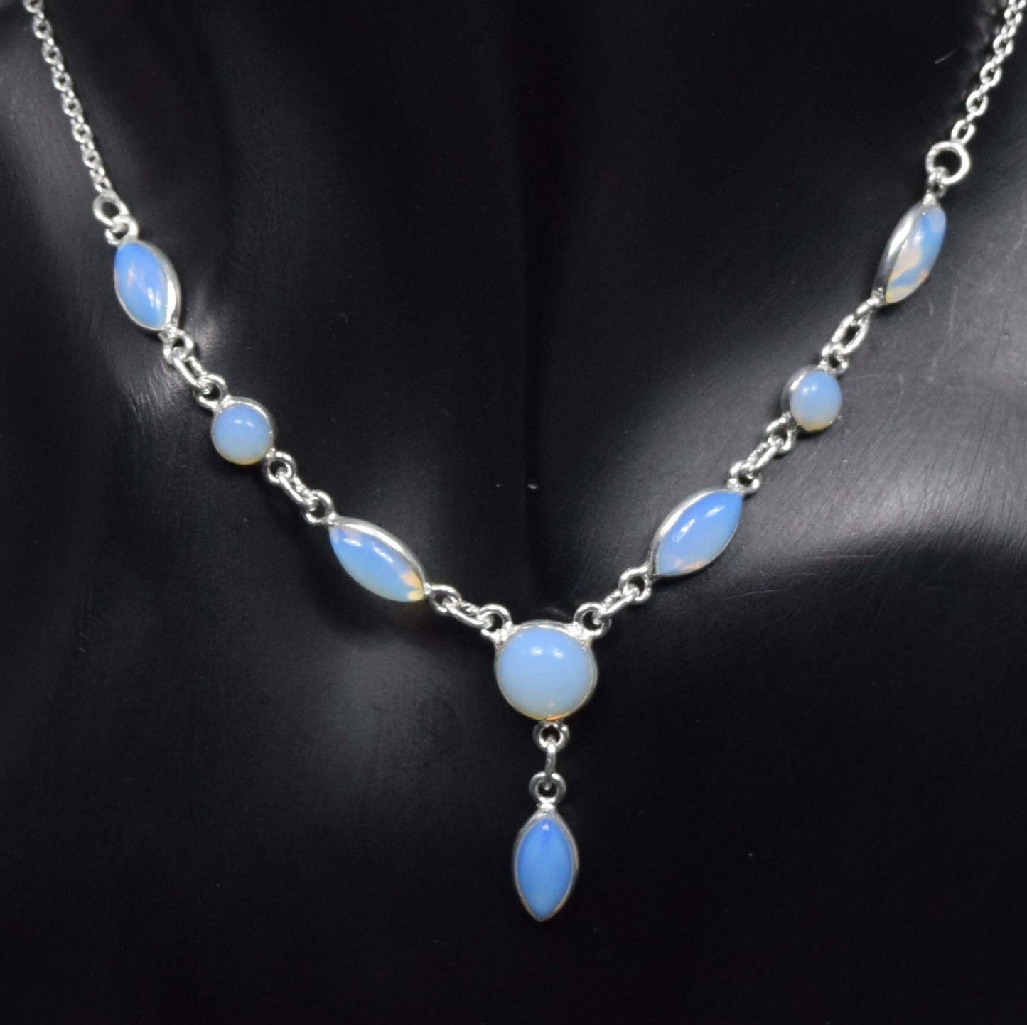 Milky Opalite 925 Sterling Silver Gemstone Designer Chain Necklace ~ Marquise Round Shape Necklace ~ Handmade Jewelry ~ Gift For Anniversary