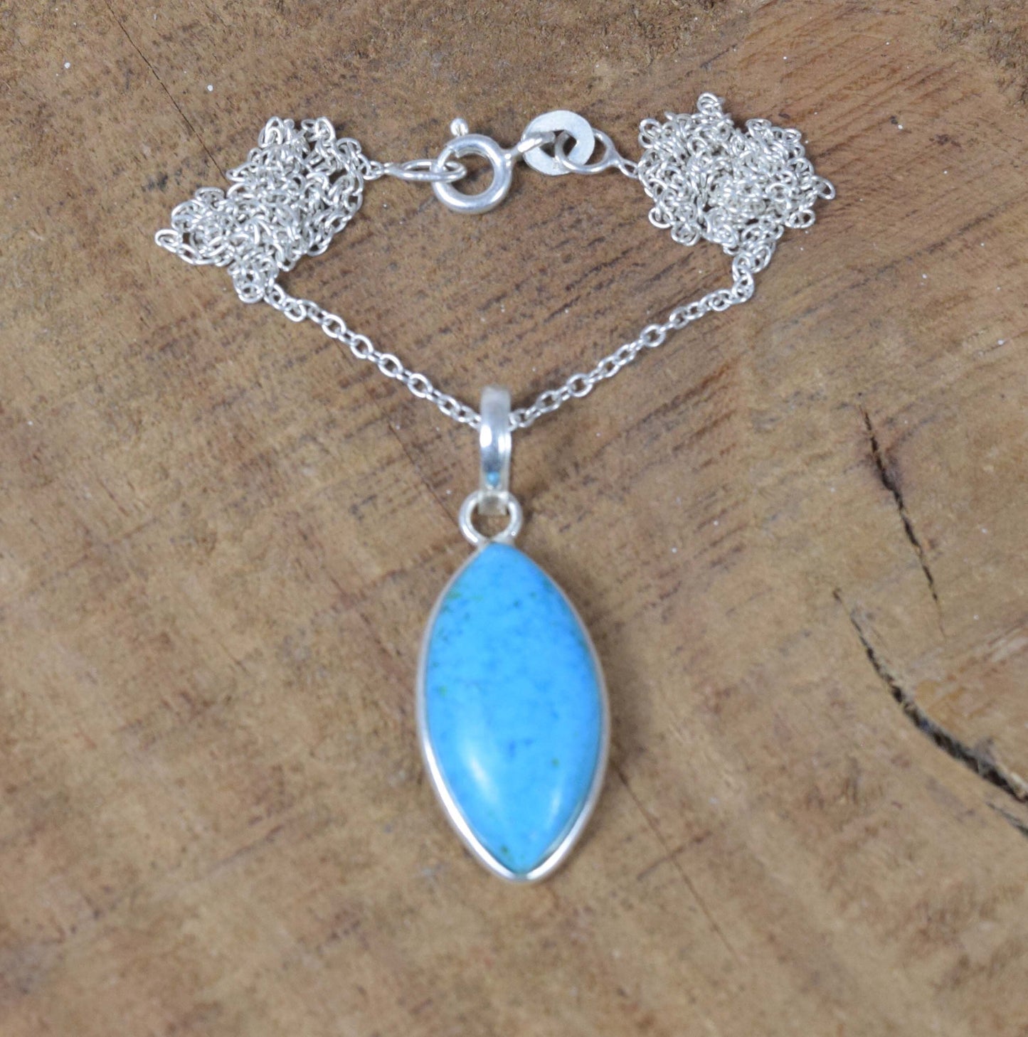 Natural Sleeping Turquoise 925 Sterling Silver Marquise Gemstone Pendant w/ or w/o Chain Necklace ~ Handmade Jewelry ~ Gift For Christmas