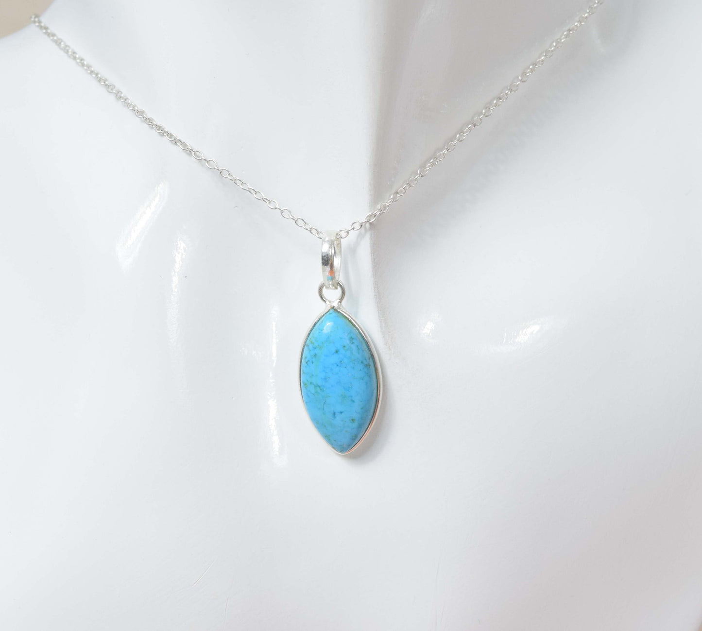 Natural Sleeping Turquoise 925 Sterling Silver Marquise Gemstone Pendant w/ or w/o Chain Necklace ~ Handmade Jewelry ~ Gift For Christmas