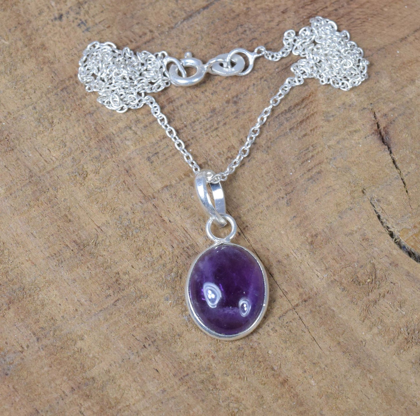 Purple Amethyst 925 Sterling Silver Gemstone Oval Pendant Jewelry Pendant w/ or w/o chain ~ Handmade Jewelry ~ Amethyst ~ Gift For Christmas